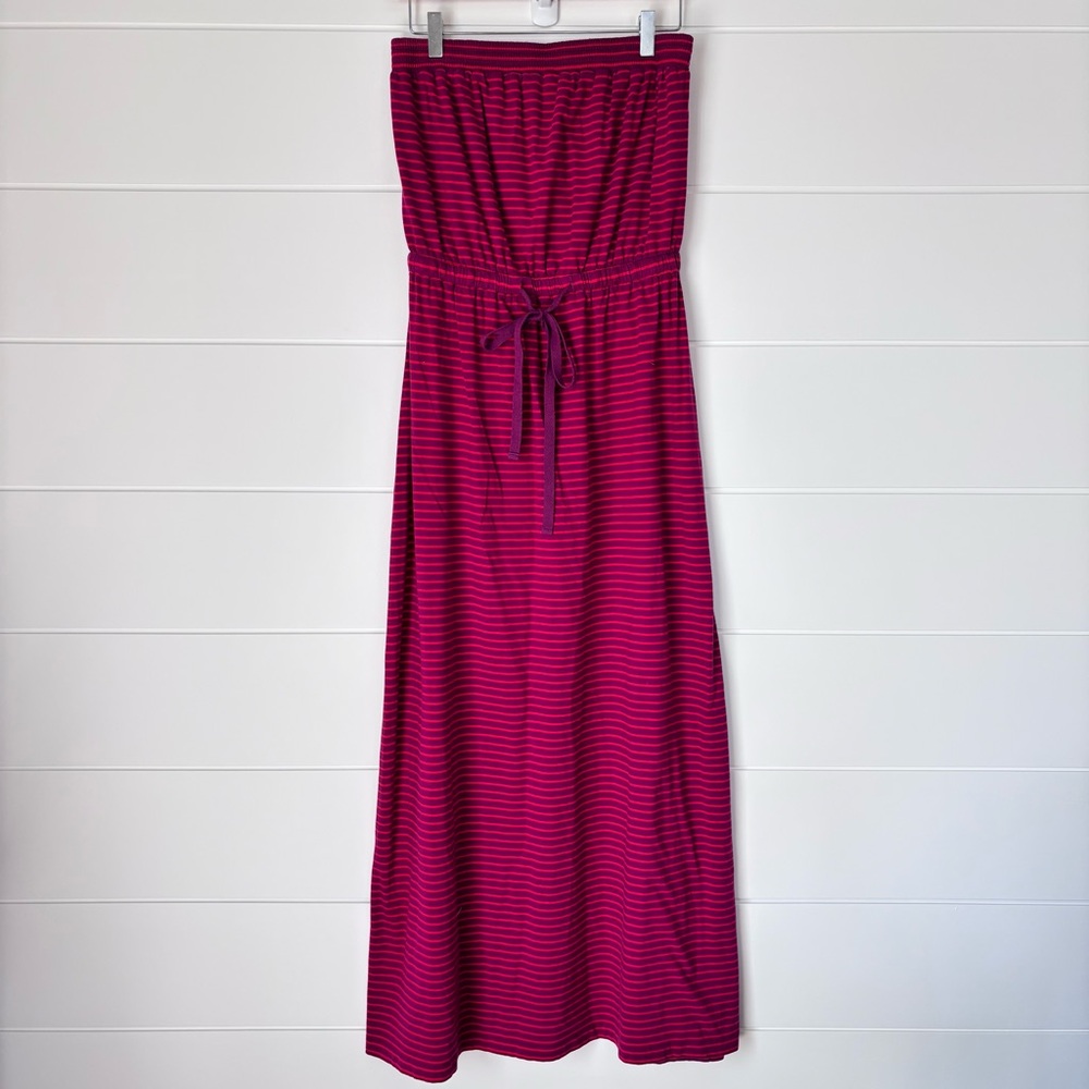LOFT Purple Striped Strpaless Maxi Dress Size Medium